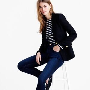J.Crew Rhodes Blazer Black Preppy Academia Work Office Italian‎ Wool Size 4